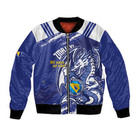 Bosnia and Herzegovina Football Custom Bomber Jacket Go Zmajevi Mi smo uz vas Blue Version - Wonder Print Shop