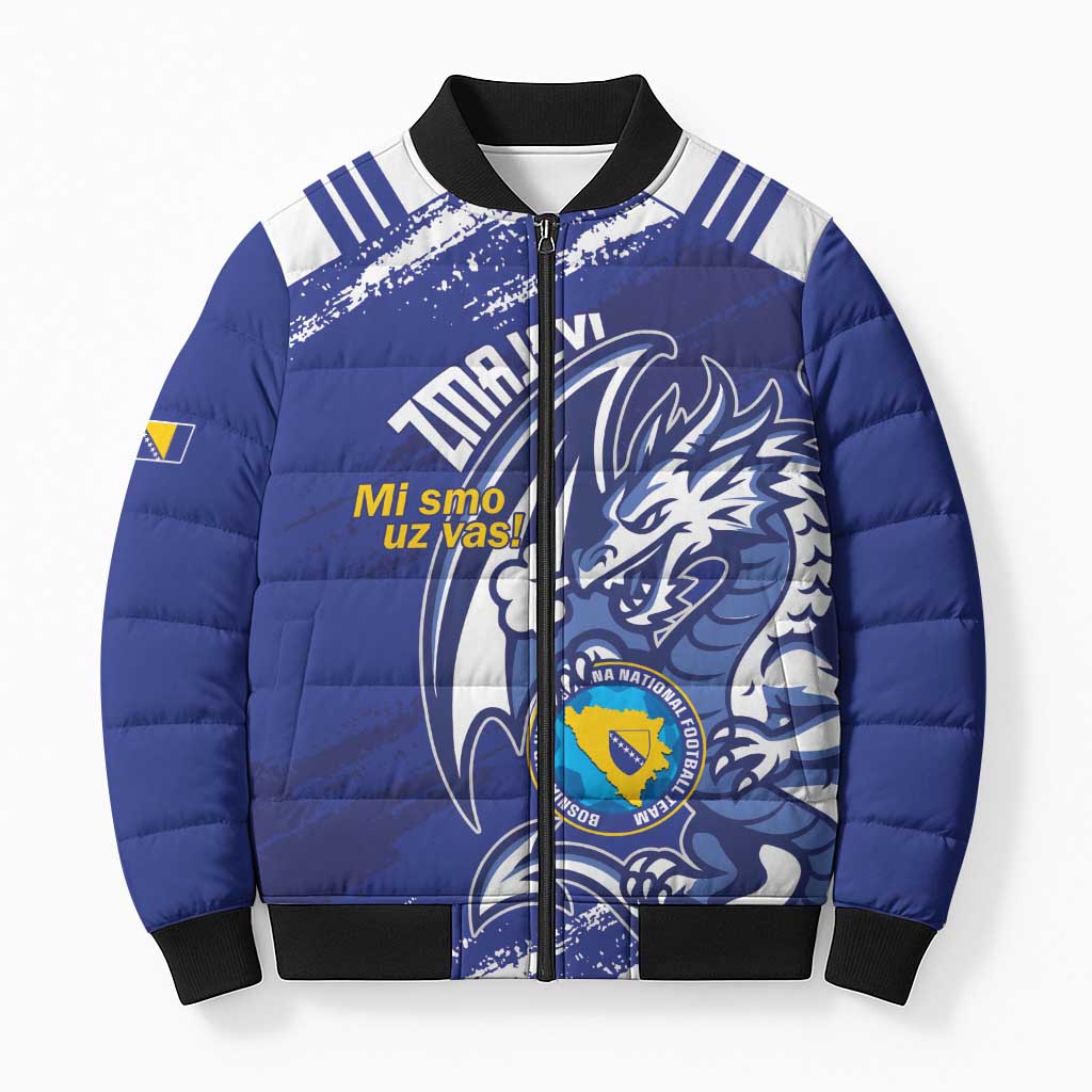 Bosnia and Herzegovina Football Custom Bomber Puffer Jacket Go Zmajevi Mi smo uz vas Blue Version - Wonder Print Shop