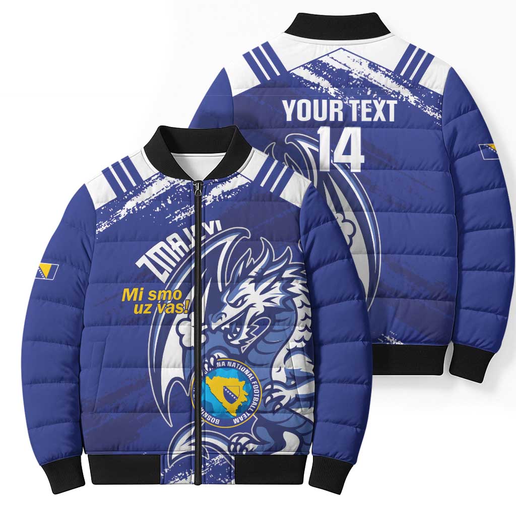 Bosnia and Herzegovina Football Custom Bomber Puffer Jacket Go Zmajevi Mi smo uz vas Blue Version - Wonder Print Shop