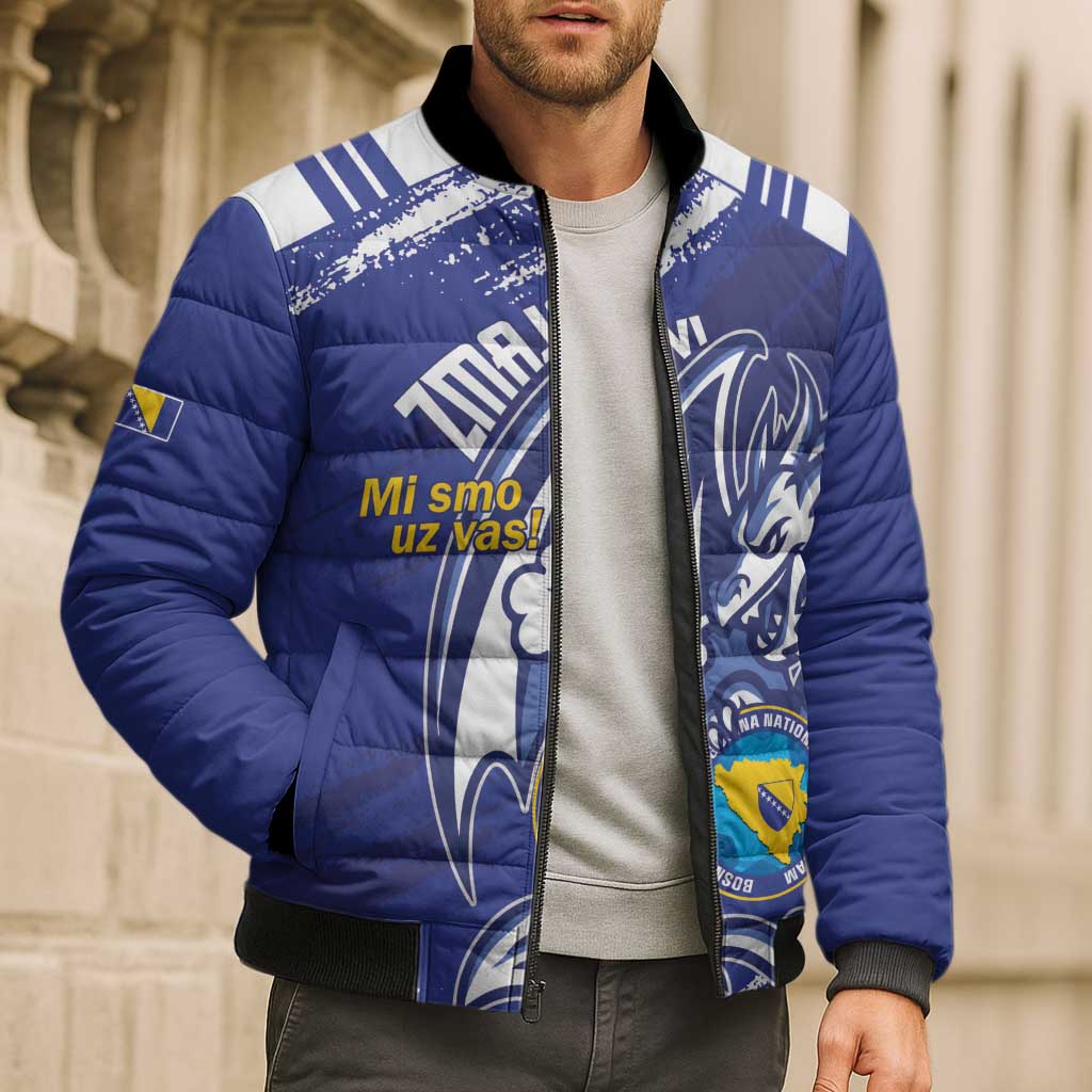 Bosnia and Herzegovina Football Custom Bomber Puffer Jacket Go Zmajevi Mi smo uz vas Blue Version - Wonder Print Shop