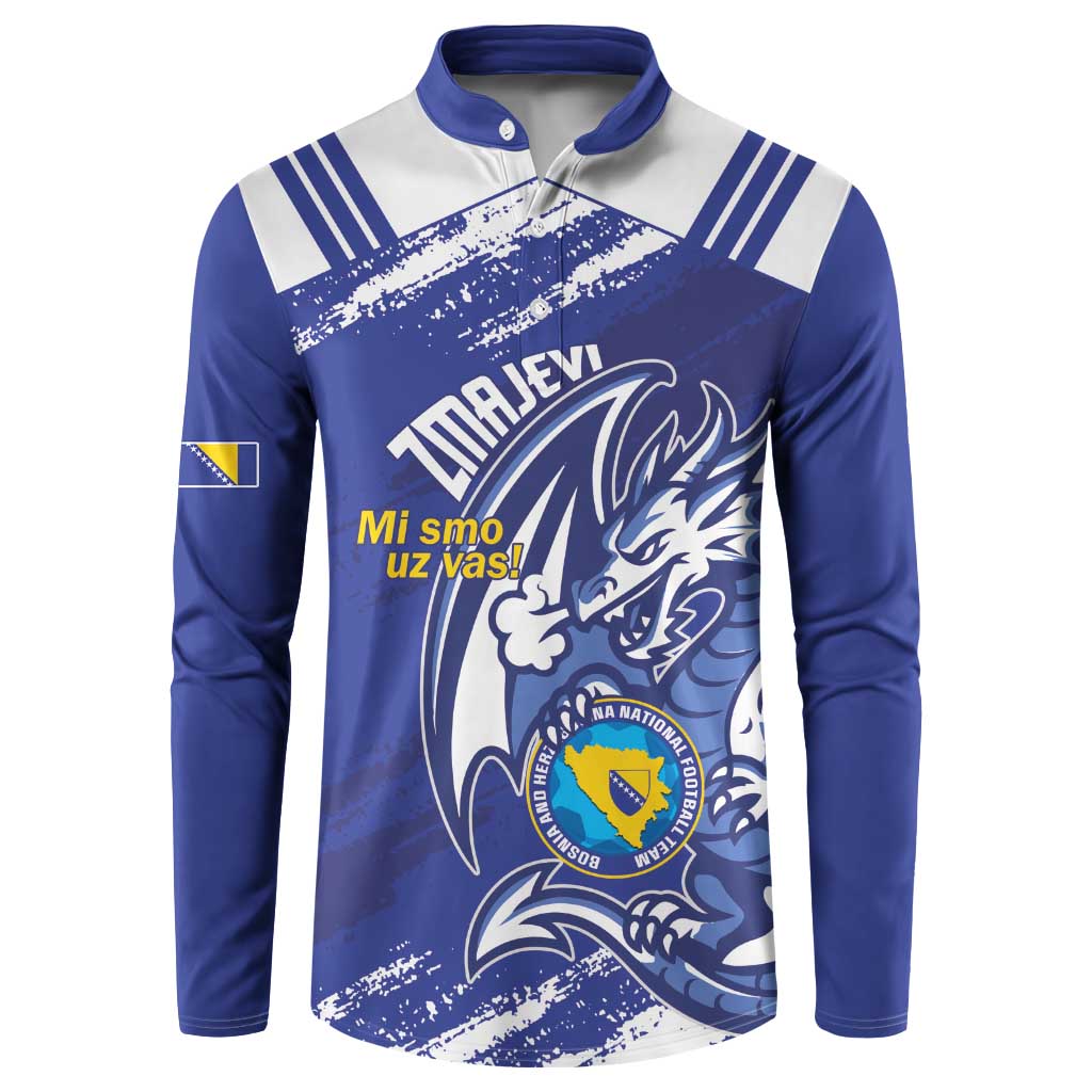 Bosnia and Herzegovina Football Custom Button Sweatshirt Go Zmajevi Mi smo uz vas Blue Version - Wonder Print Shop