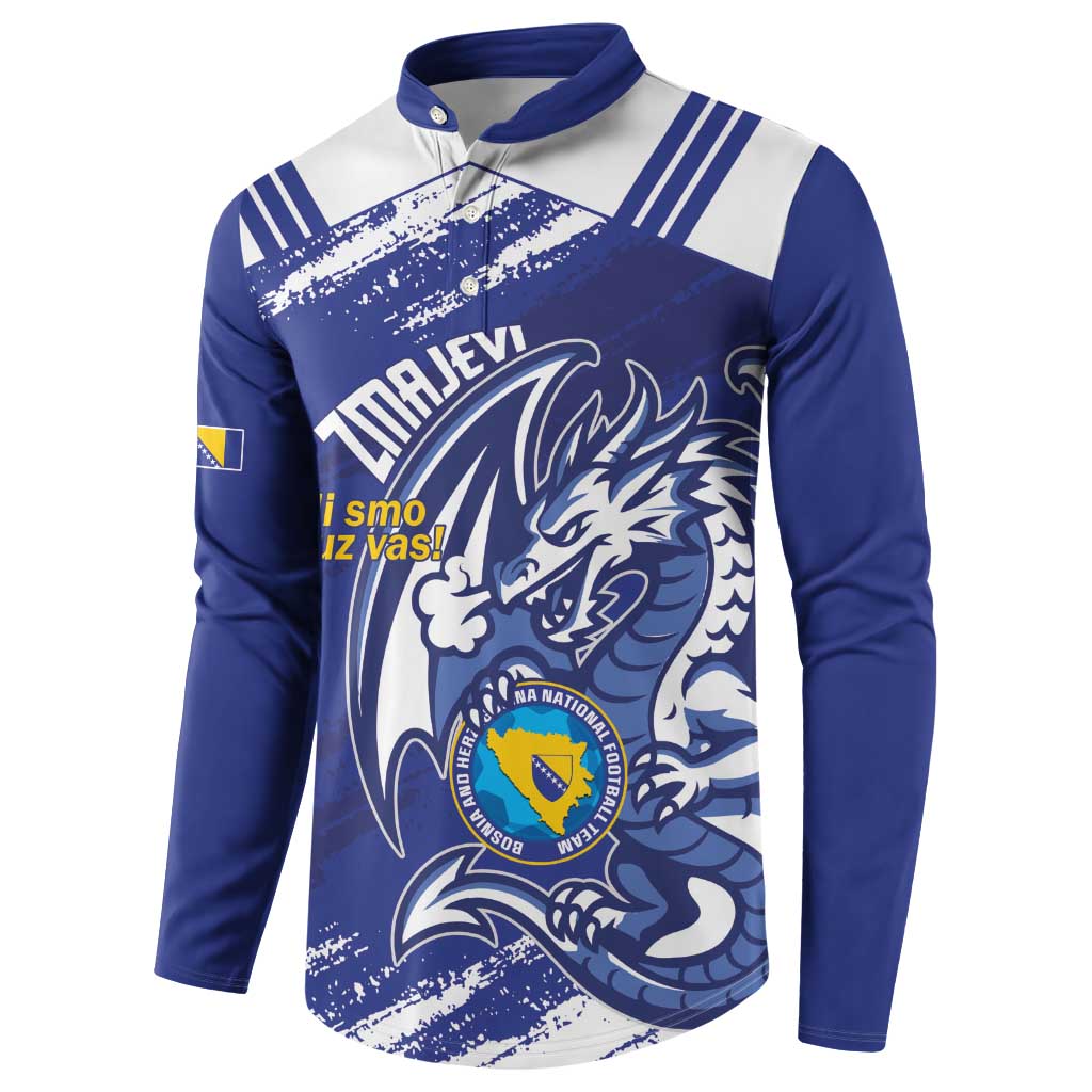 Bosnia and Herzegovina Football Custom Button Sweatshirt Go Zmajevi Mi smo uz vas Blue Version - Wonder Print Shop