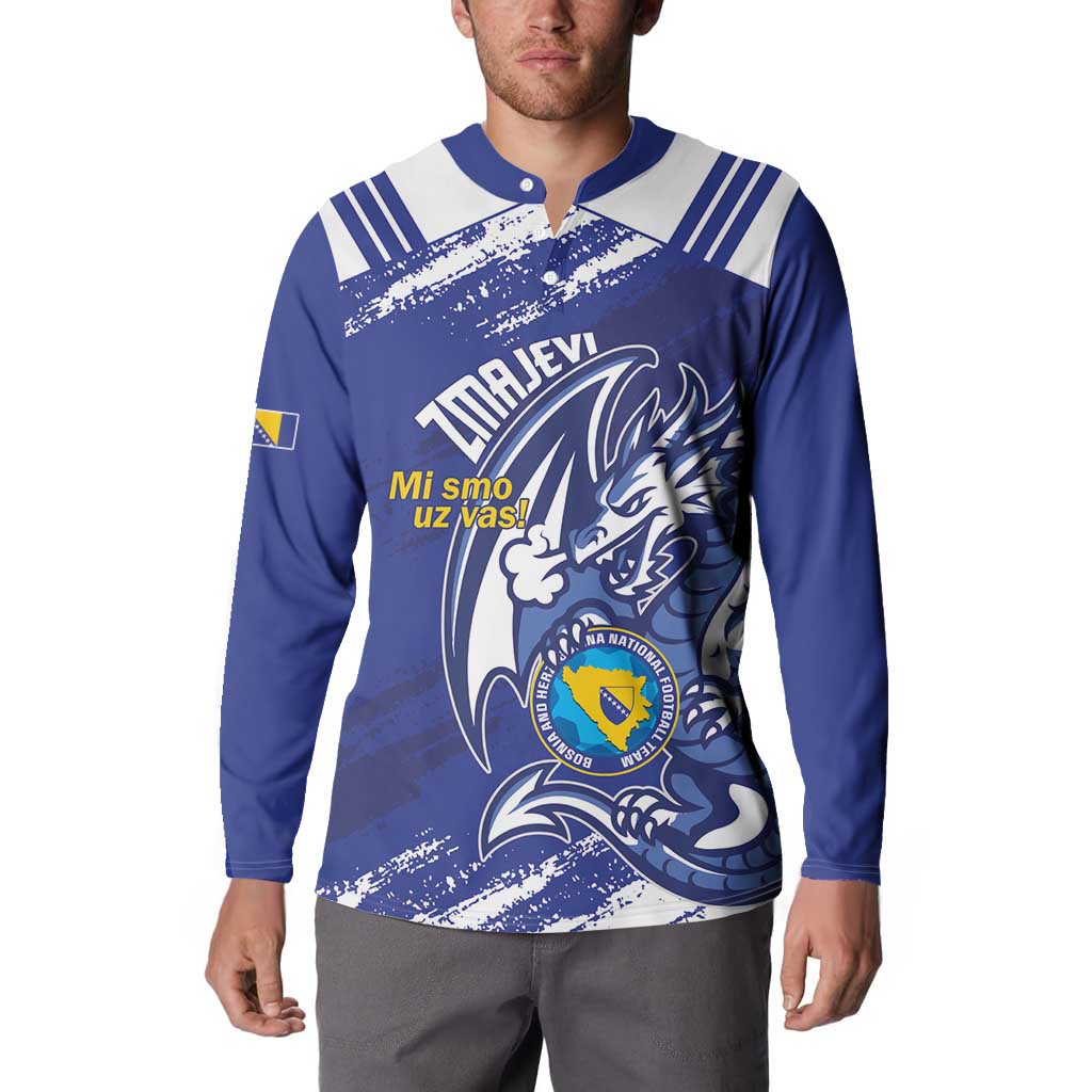 Bosnia and Herzegovina Football Custom Button Sweatshirt Go Zmajevi Mi smo uz vas Blue Version - Wonder Print Shop