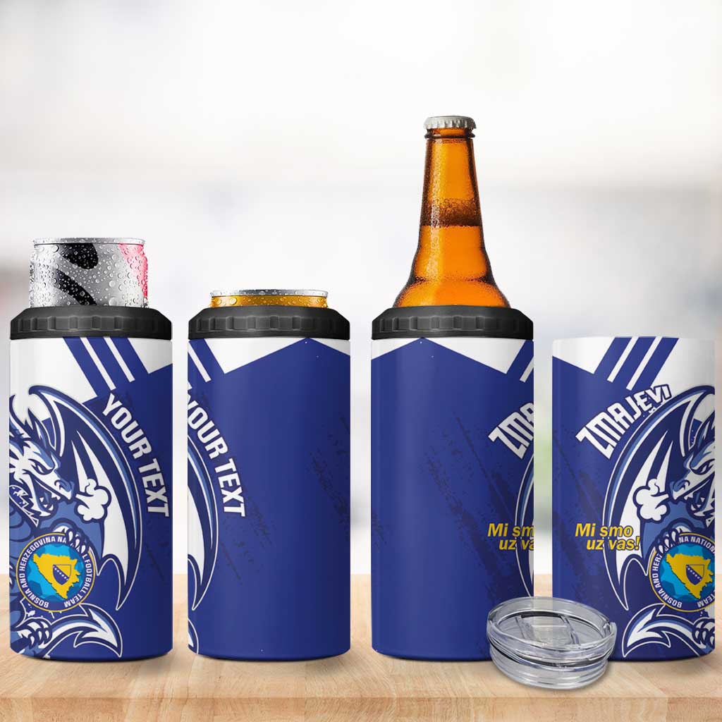 Bosnia and Herzegovina Football Custom 4 in 1 Can Cooler Tumbler Go Zmajevi Mi smo uz vas Blue Version - Wonder Print Shop