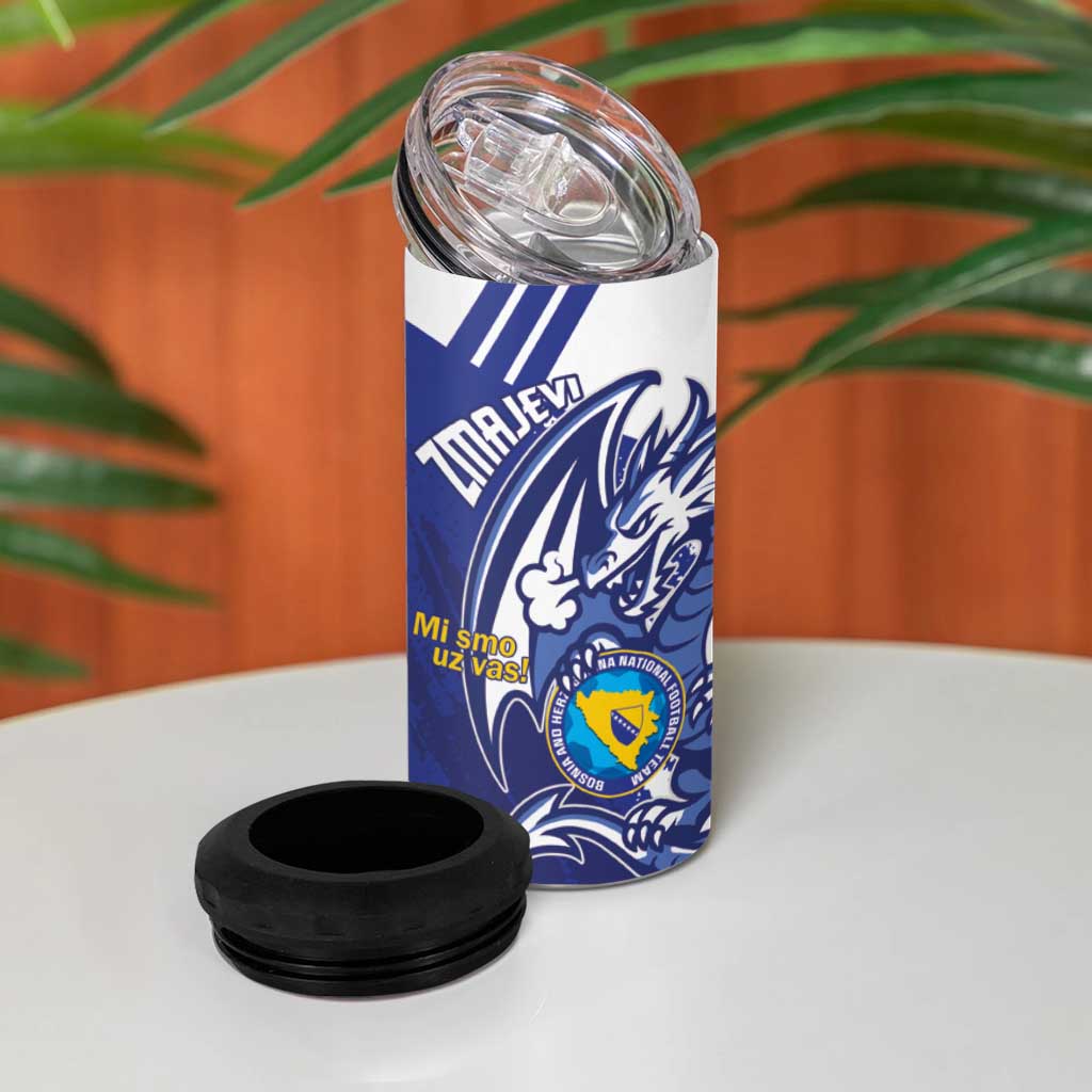 Bosnia and Herzegovina Football Custom 4 in 1 Can Cooler Tumbler Go Zmajevi Mi smo uz vas Blue Version - Wonder Print Shop