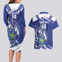 Bosnia and Herzegovina Football Custom Couples Matching Long Sleeve Bodycon Dress and Hawaiian Shirt Go Zmajevi Mi smo uz vas Blue Version - Wonder Print Shop