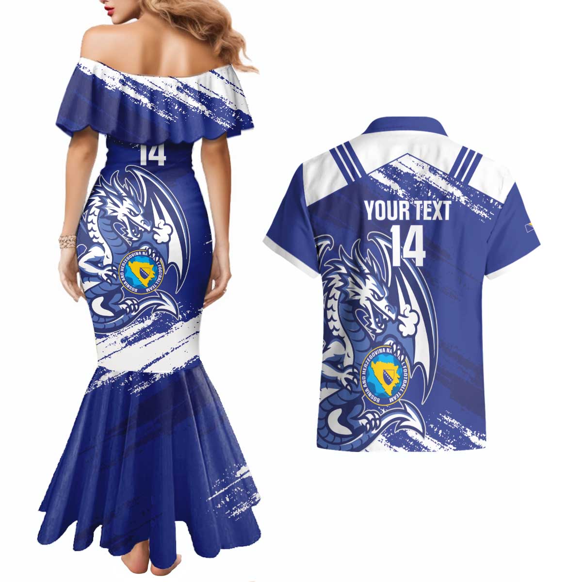 Bosnia and Herzegovina Football Custom Couples Matching Mermaid Dress and Hawaiian Shirt Go Zmajevi Mi smo uz vas Blue Version - Wonder Print Shop