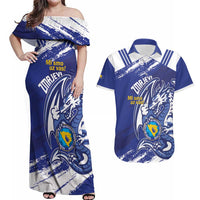 Bosnia and Herzegovina Football Custom Couples Matching Off Shoulder Maxi Dress and Hawaiian Shirt Go Zmajevi Mi smo uz vas Blue Version - Wonder Print Shop