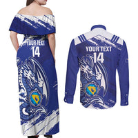 Bosnia and Herzegovina Football Custom Couples Matching Off Shoulder Maxi Dress and Long Sleeve Button Shirt Go Zmajevi Mi smo uz vas Blue Version - Wonder Print Shop