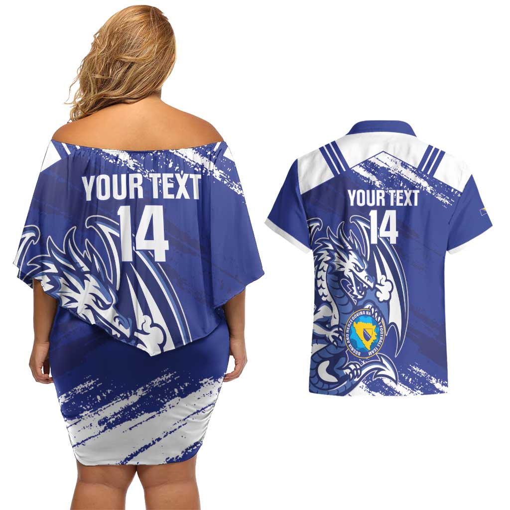 Bosnia and Herzegovina Football Custom Couples Matching Off Shoulder Short Dress and Hawaiian Shirt Go Zmajevi Mi smo uz vas Blue Version - Wonder Print Shop