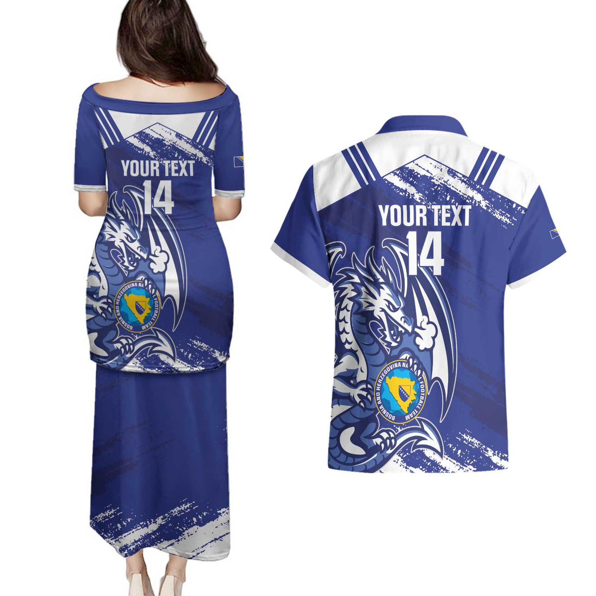 Bosnia and Herzegovina Football Custom Couples Matching Puletasi and Hawaiian Shirt Go Zmajevi Mi smo uz vas Blue Version - Wonder Print Shop