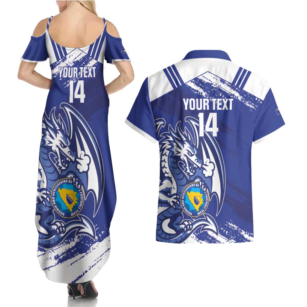 Bosnia and Herzegovina Football Custom Couples Matching Summer Maxi Dress and Hawaiian Shirt Go Zmajevi Mi smo uz vas Blue Version - Wonder Print Shop