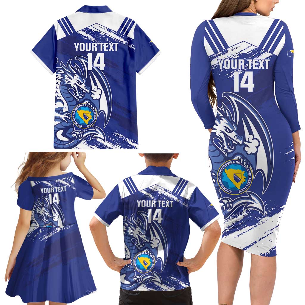Bosnia and Herzegovina Football Custom Family Matching Long Sleeve Bodycon Dress and Hawaiian Shirt Go Zmajevi Mi smo uz vas Blue Version - Wonder Print Shop