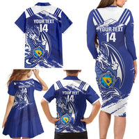 Bosnia and Herzegovina Football Custom Family Matching Long Sleeve Bodycon Dress and Hawaiian Shirt Go Zmajevi Mi smo uz vas Blue Version - Wonder Print Shop