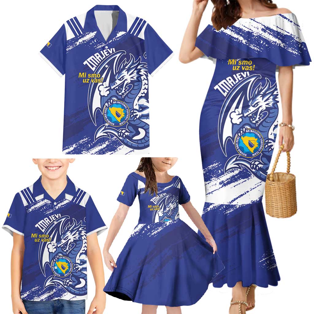 Bosnia and Herzegovina Football Custom Family Matching Mermaid Dress and Hawaiian Shirt Go Zmajevi Mi smo uz vas Blue Version - Wonder Print Shop