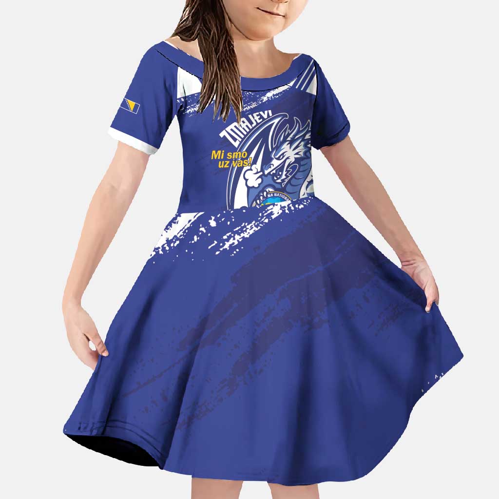 Bosnia and Herzegovina Football Custom Family Matching Off Shoulder Maxi Dress and Hawaiian Shirt Go Zmajevi Mi smo uz vas Blue Version - Wonder Print Shop