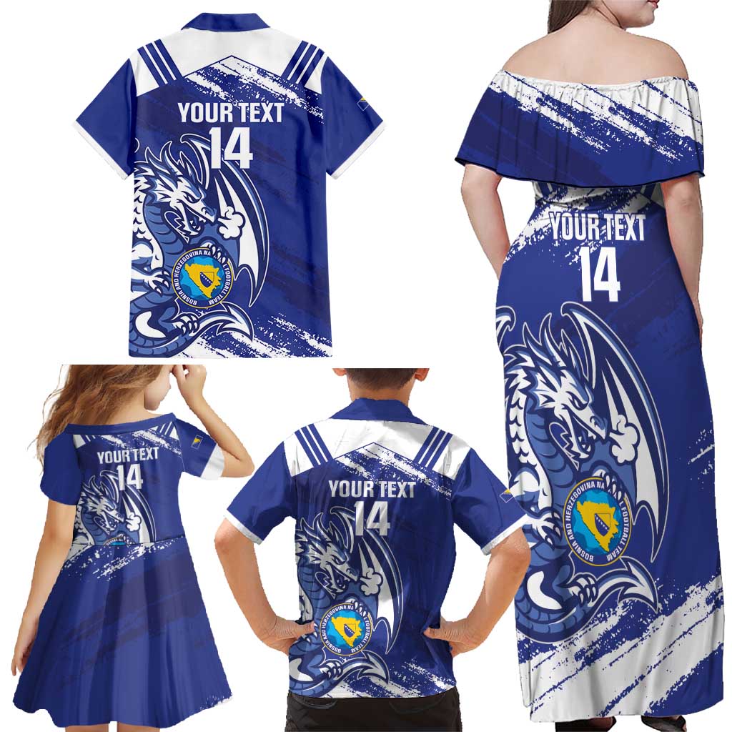 Bosnia and Herzegovina Football Custom Family Matching Off Shoulder Maxi Dress and Hawaiian Shirt Go Zmajevi Mi smo uz vas Blue Version - Wonder Print Shop