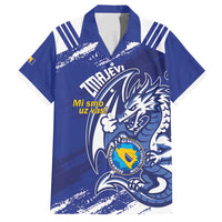 Bosnia and Herzegovina Football Custom Family Matching Off Shoulder Maxi Dress and Hawaiian Shirt Go Zmajevi Mi smo uz vas Blue Version - Wonder Print Shop