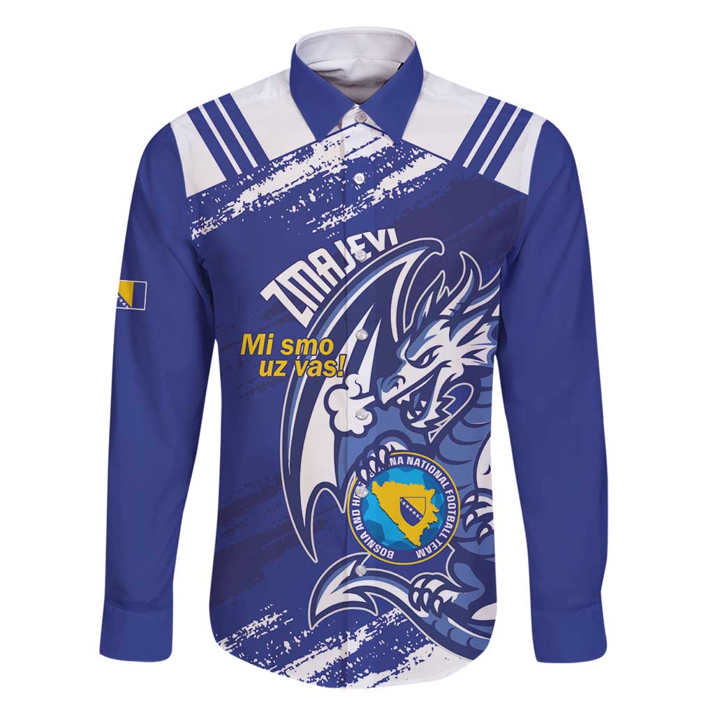Bosnia and Herzegovina Football Custom Family Matching Off Shoulder Maxi Dress and Hawaiian Shirt Go Zmajevi Mi smo uz vas Blue Version - Wonder Print Shop