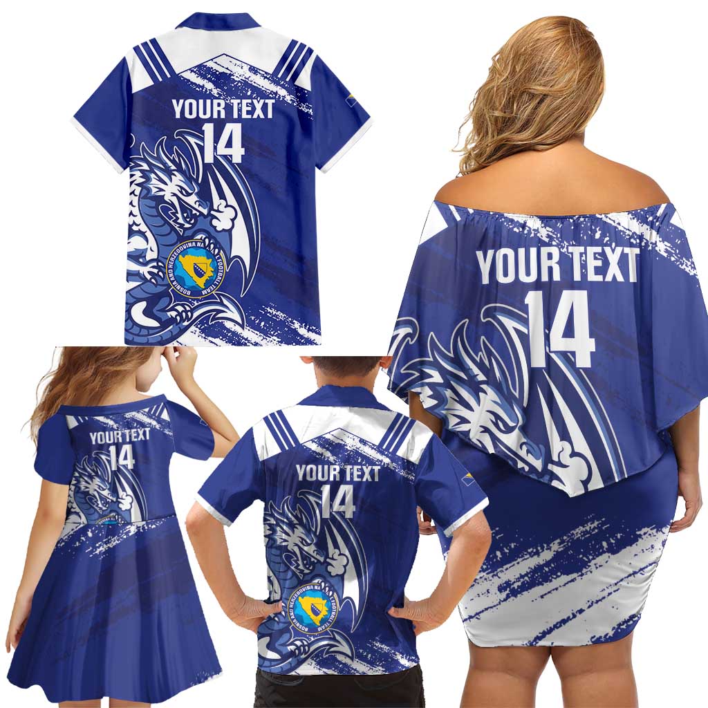 Bosnia and Herzegovina Football Custom Family Matching Off Shoulder Short Dress and Hawaiian Shirt Go Zmajevi Mi smo uz vas Blue Version - Wonder Print Shop