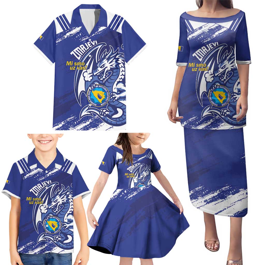 Bosnia and Herzegovina Football Custom Family Matching Puletasi and Hawaiian Shirt Go Zmajevi Mi smo uz vas Blue Version - Wonder Print Shop