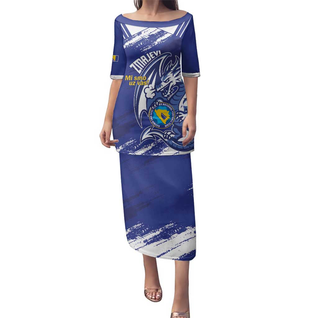 Bosnia and Herzegovina Football Custom Family Matching Puletasi and Hawaiian Shirt Go Zmajevi Mi smo uz vas Blue Version - Wonder Print Shop