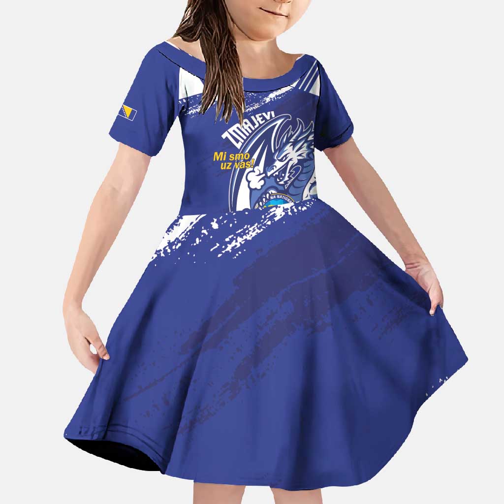 Bosnia and Herzegovina Football Custom Family Matching Short Sleeve Bodycon Dress and Hawaiian Shirt Go Zmajevi Mi smo uz vas Blue Version - Wonder Print Shop