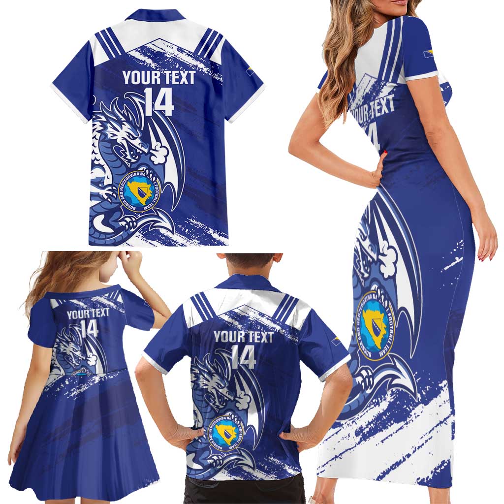 Bosnia and Herzegovina Football Custom Family Matching Short Sleeve Bodycon Dress and Hawaiian Shirt Go Zmajevi Mi smo uz vas Blue Version - Wonder Print Shop