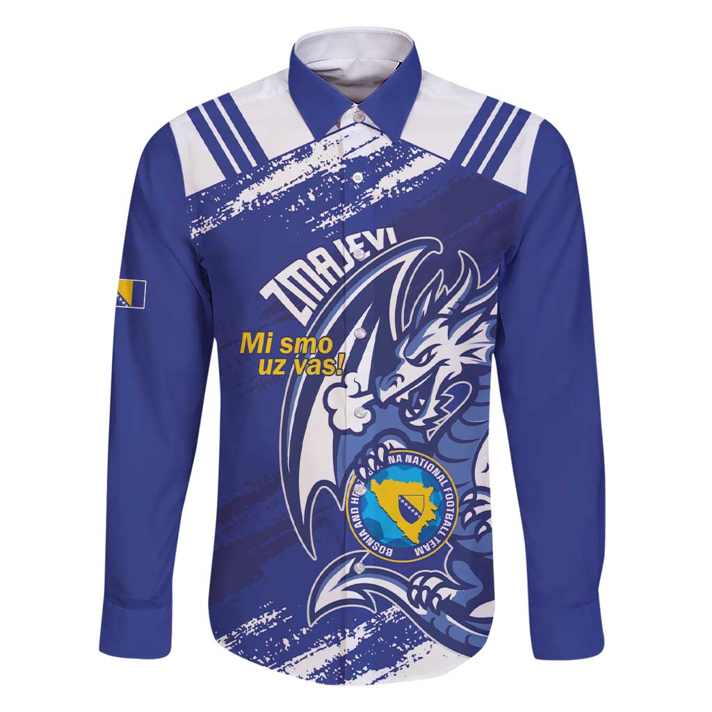 Bosnia and Herzegovina Football Custom Family Matching Short Sleeve Bodycon Dress and Hawaiian Shirt Go Zmajevi Mi smo uz vas Blue Version - Wonder Print Shop