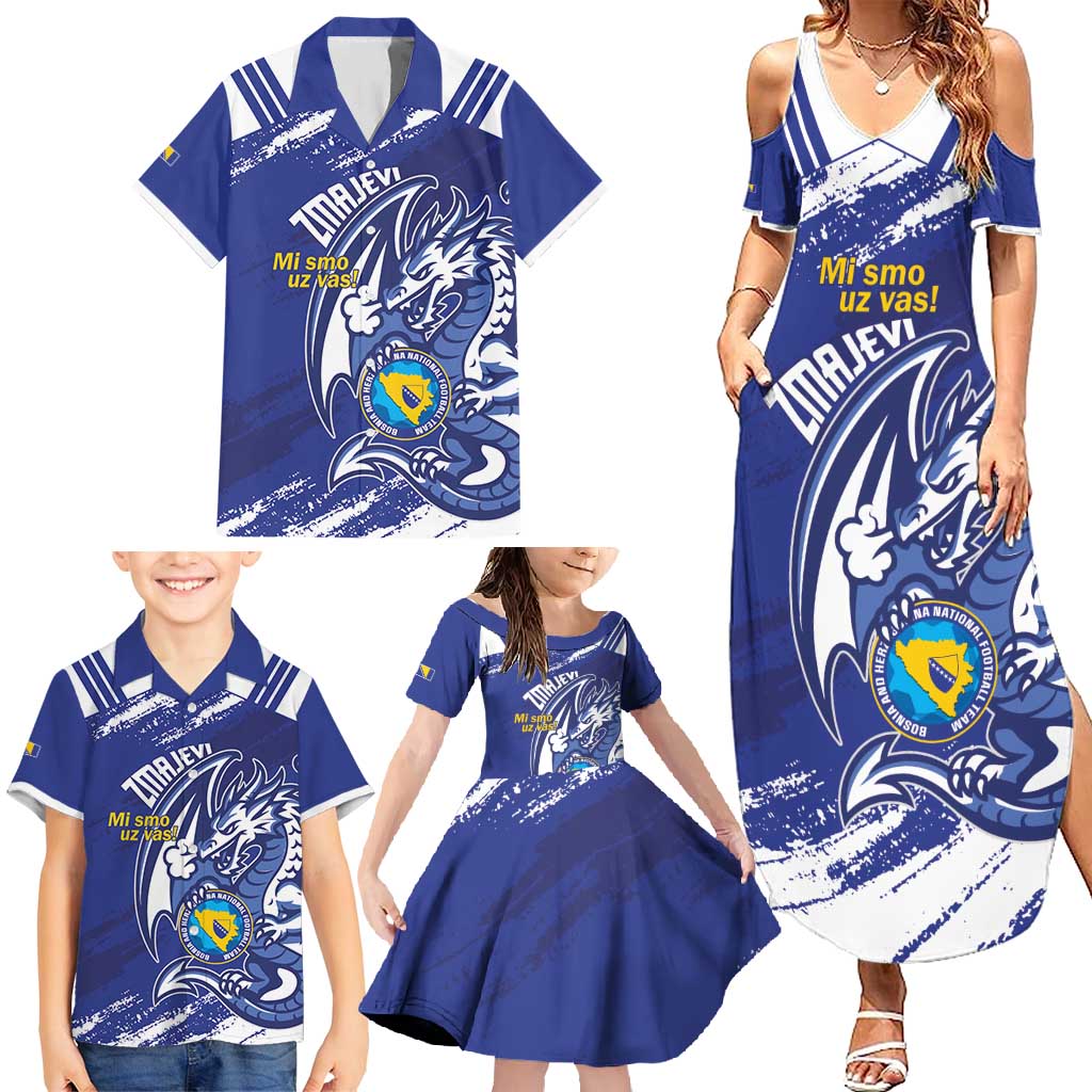 Bosnia and Herzegovina Football Custom Family Matching Summer Maxi Dress and Hawaiian Shirt Go Zmajevi Mi smo uz vas Blue Version - Wonder Print Shop