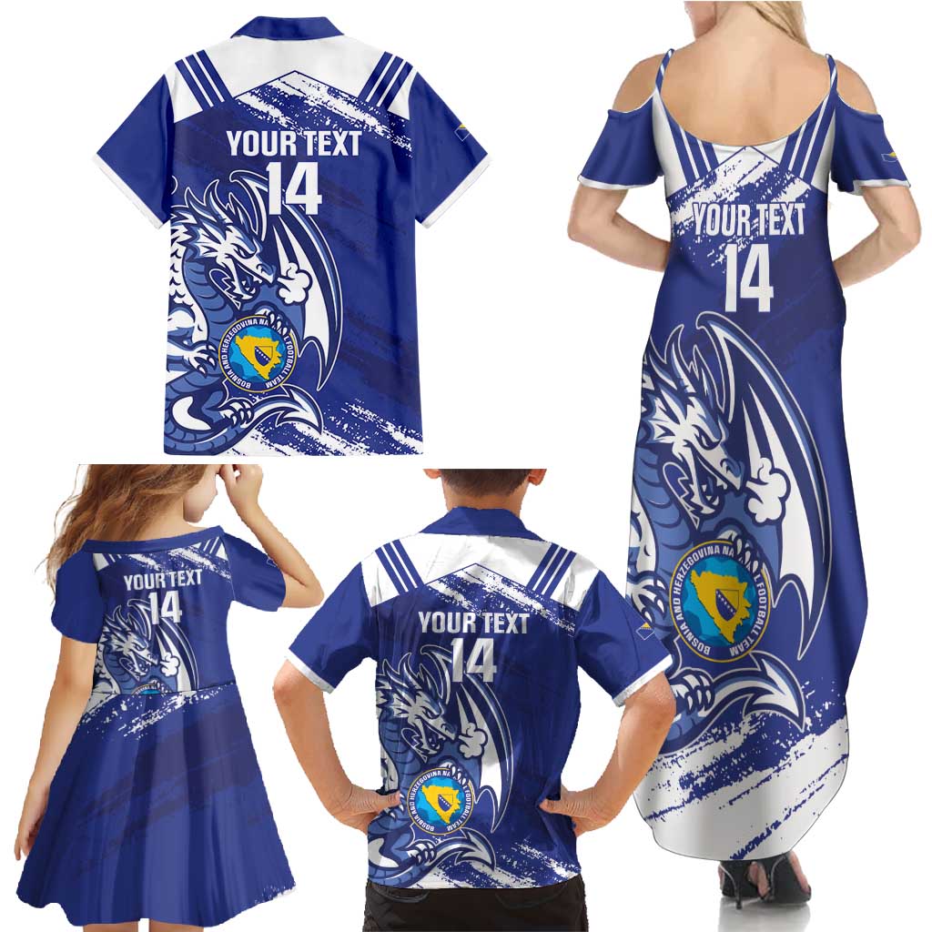 Bosnia and Herzegovina Football Custom Family Matching Summer Maxi Dress and Hawaiian Shirt Go Zmajevi Mi smo uz vas Blue Version - Wonder Print Shop