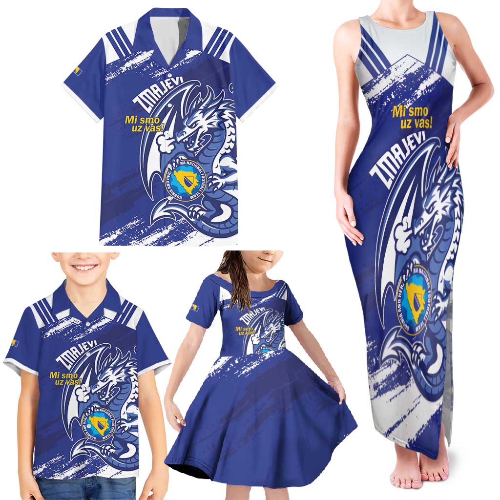 Bosnia and Herzegovina Football Custom Family Matching Tank Maxi Dress and Hawaiian Shirt Go Zmajevi Mi smo uz vas Blue Version - Wonder Print Shop