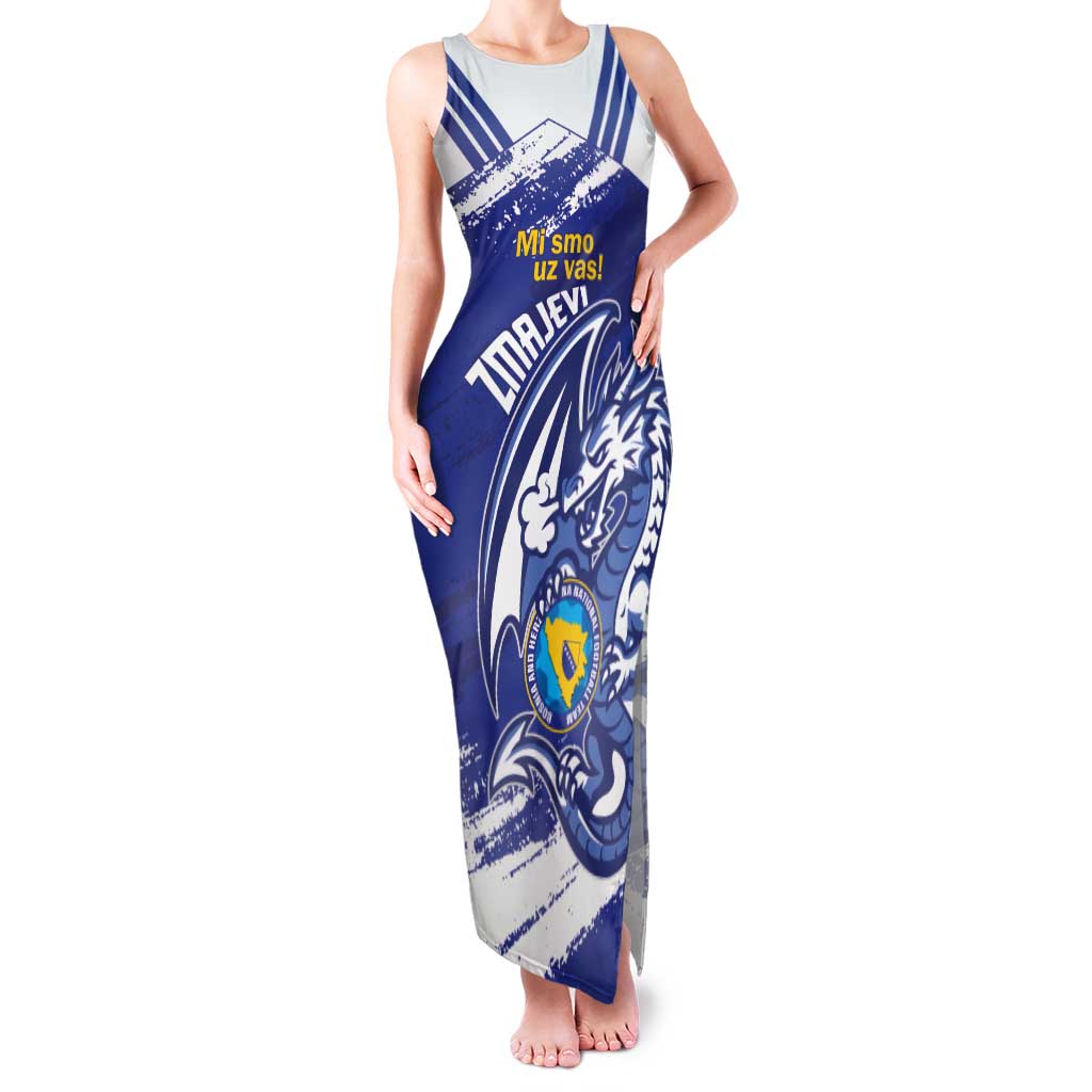 Bosnia and Herzegovina Football Custom Family Matching Tank Maxi Dress and Hawaiian Shirt Go Zmajevi Mi smo uz vas Blue Version - Wonder Print Shop