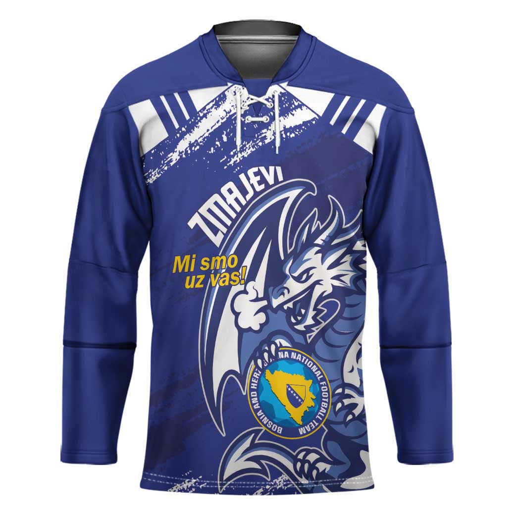 Bosnia and Herzegovina Football Custom Hockey Jersey Go Zmajevi Mi smo uz vas Blue Version - Wonder Print Shop