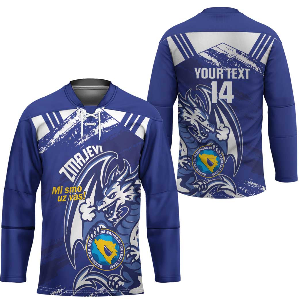 Bosnia and Herzegovina Football Custom Hockey Jersey Go Zmajevi Mi smo uz vas Blue Version - Wonder Print Shop