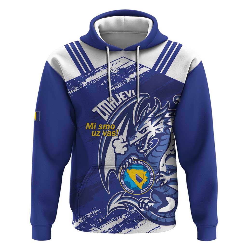 Bosnia and Herzegovina Football Custom Hoodie Go Zmajevi Mi smo uz vas Blue Version - Wonder Print Shop