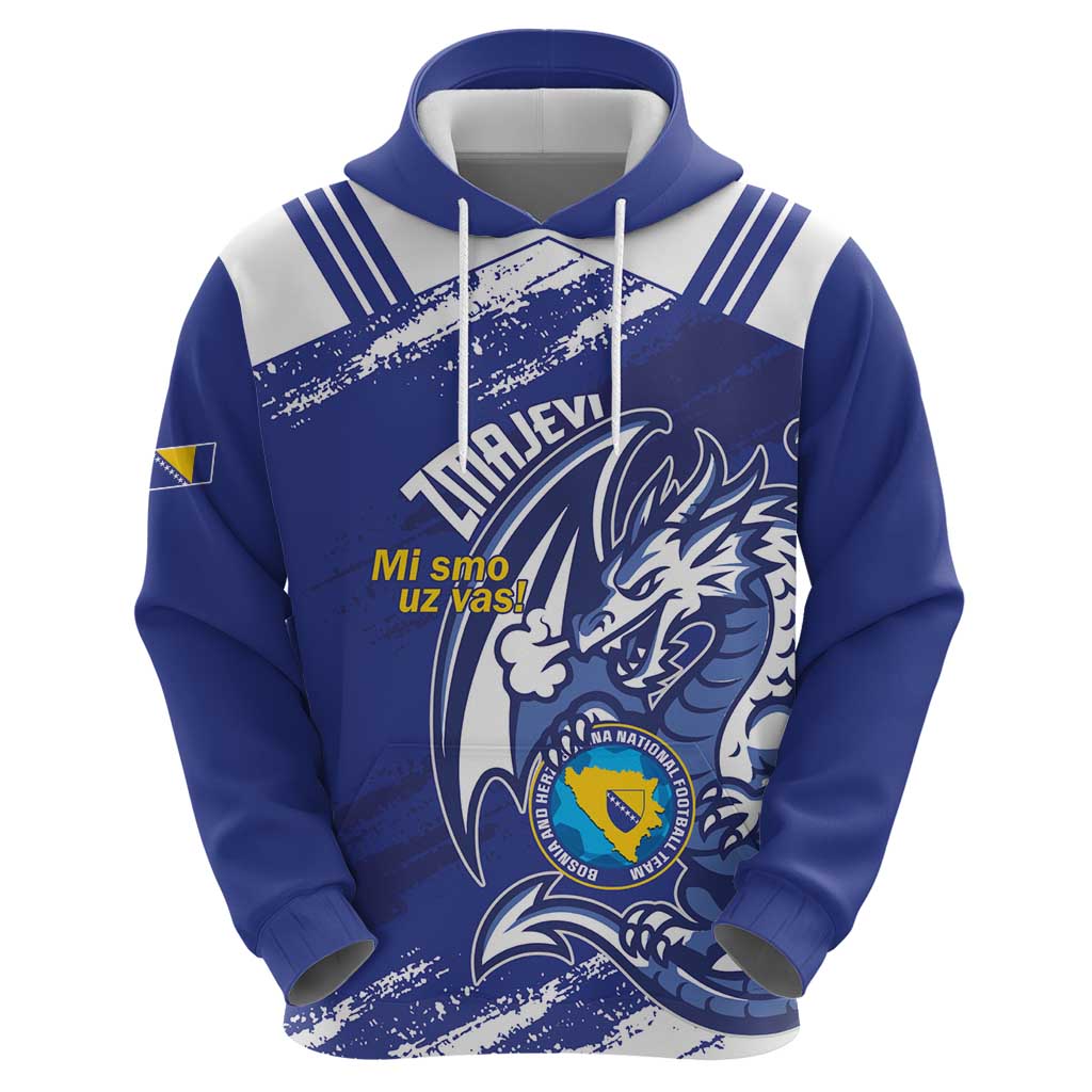 Bosnia and Herzegovina Football Custom Hoodie Go Zmajevi Mi smo uz vas Blue Version - Wonder Print Shop