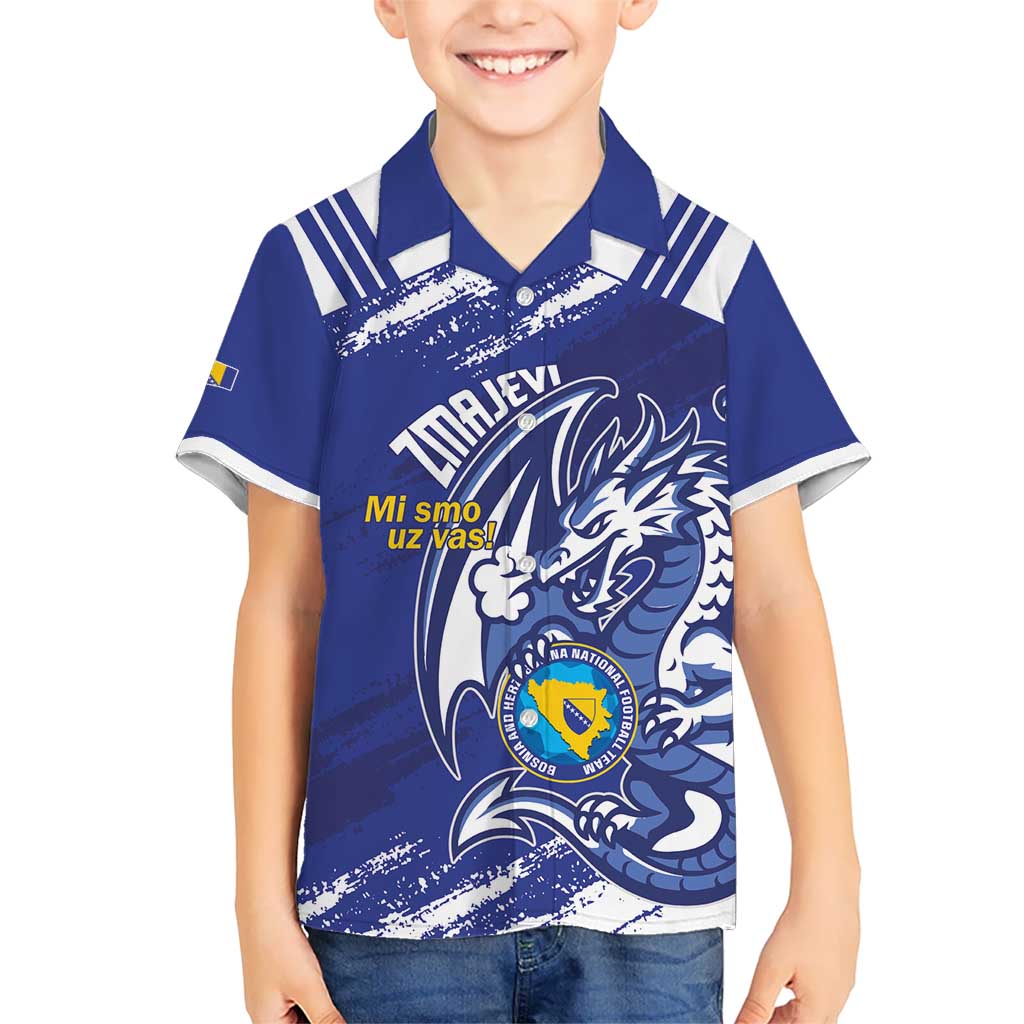 Bosnia and Herzegovina Football Custom Kid Hawaiian Shirt Go Zmajevi Mi smo uz vas Blue Version - Wonder Print Shop