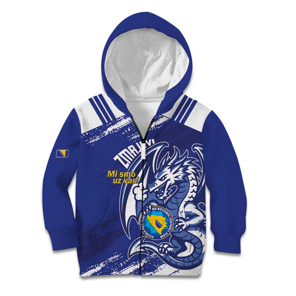 Bosnia and Herzegovina Football Custom Kid Hoodie Go Zmajevi Mi smo uz vas Blue Version - Wonder Print Shop