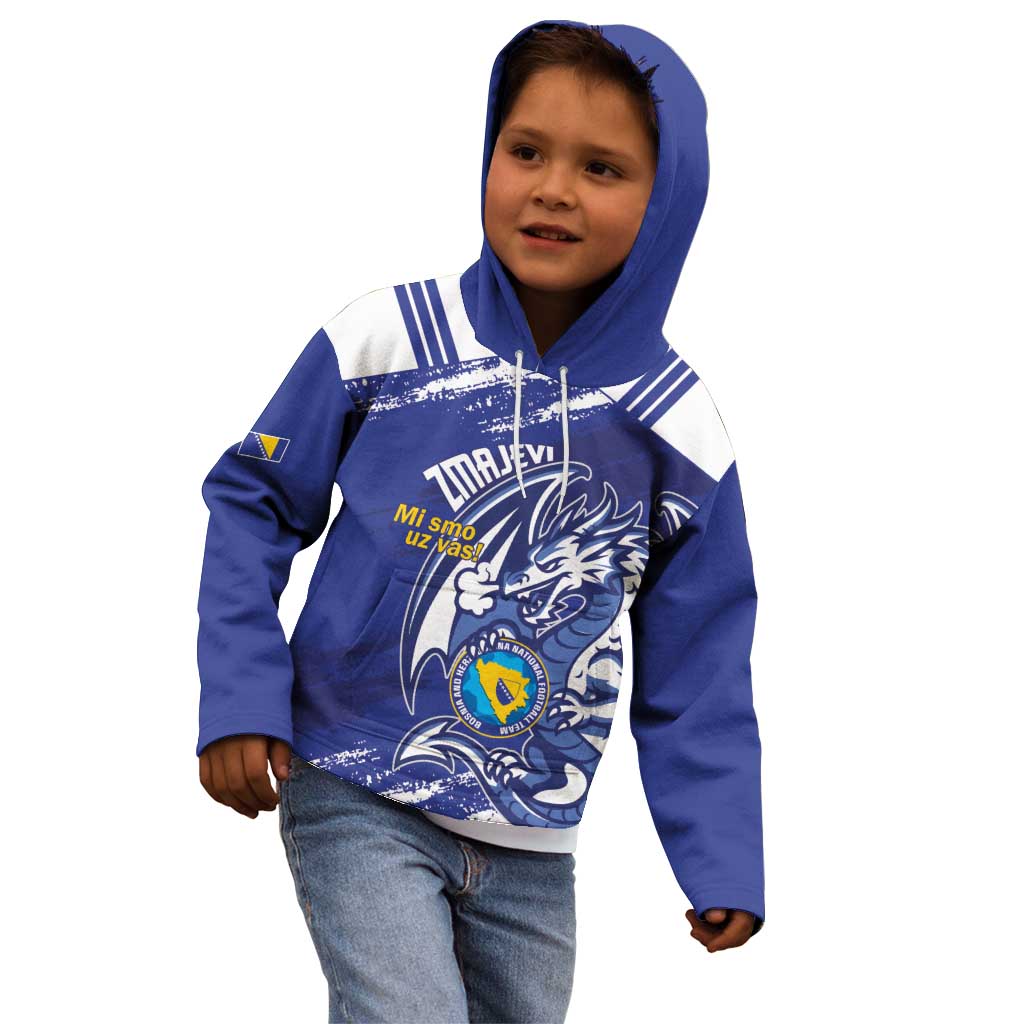 Bosnia and Herzegovina Football Custom Kid Hoodie Go Zmajevi Mi smo uz vas Blue Version - Wonder Print Shop