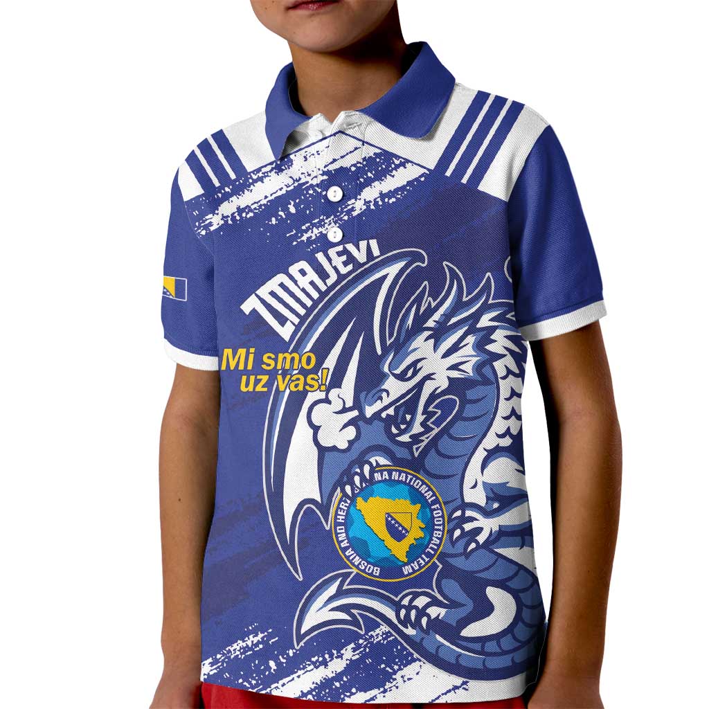 Bosnia and Herzegovina Football Custom Kid Polo Shirt Go Zmajevi Mi smo uz vas Blue Version - Wonder Print Shop
