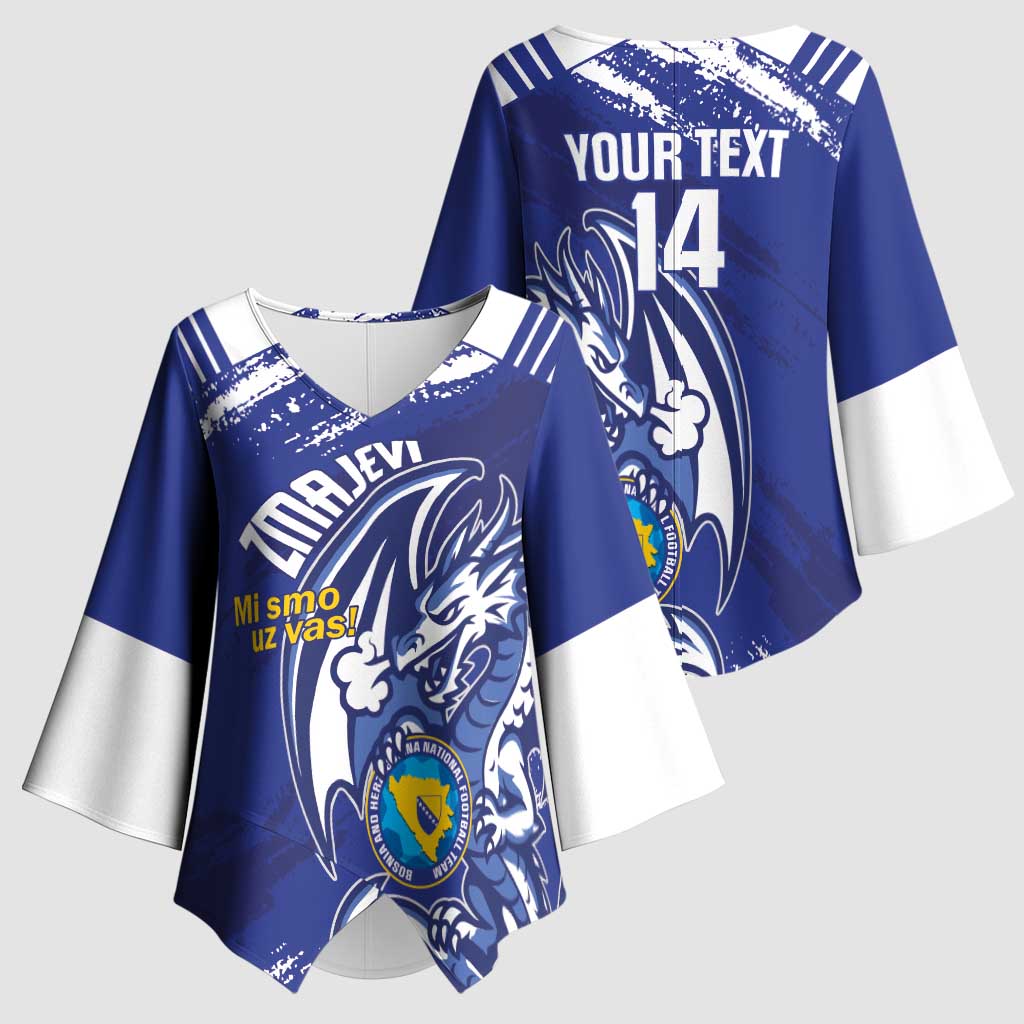 Bosnia and Herzegovina Football Custom Kimono Sleeve Blouse Go Zmajevi Mi smo uz vas Blue Version - Wonder Print Shop