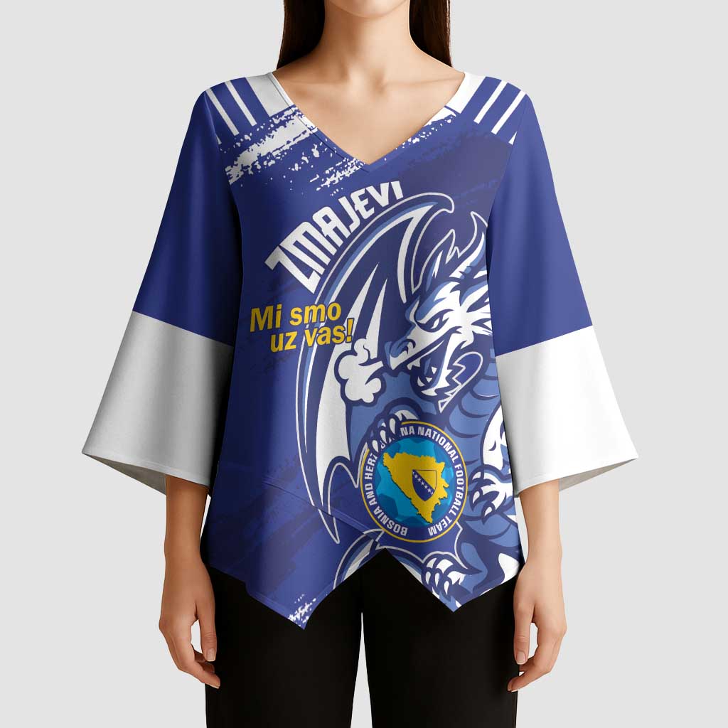 Bosnia and Herzegovina Football Custom Kimono Sleeve Blouse Go Zmajevi Mi smo uz vas Blue Version - Wonder Print Shop