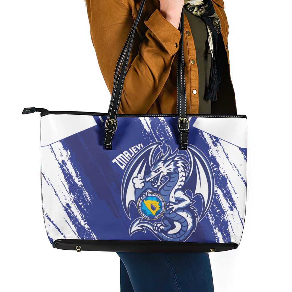 Bosnia and Herzegovina Football Leather Tote Bag Go Zmajevi Mi smo uz vas Blue Version - Wonder Print Shop