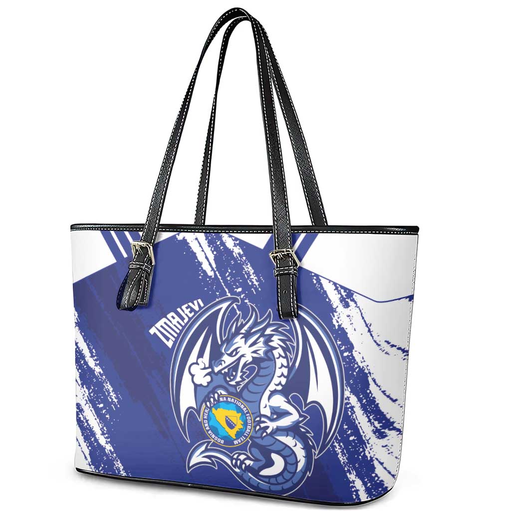 Bosnia and Herzegovina Football Leather Tote Bag Go Zmajevi Mi smo uz vas Blue Version - Wonder Print Shop