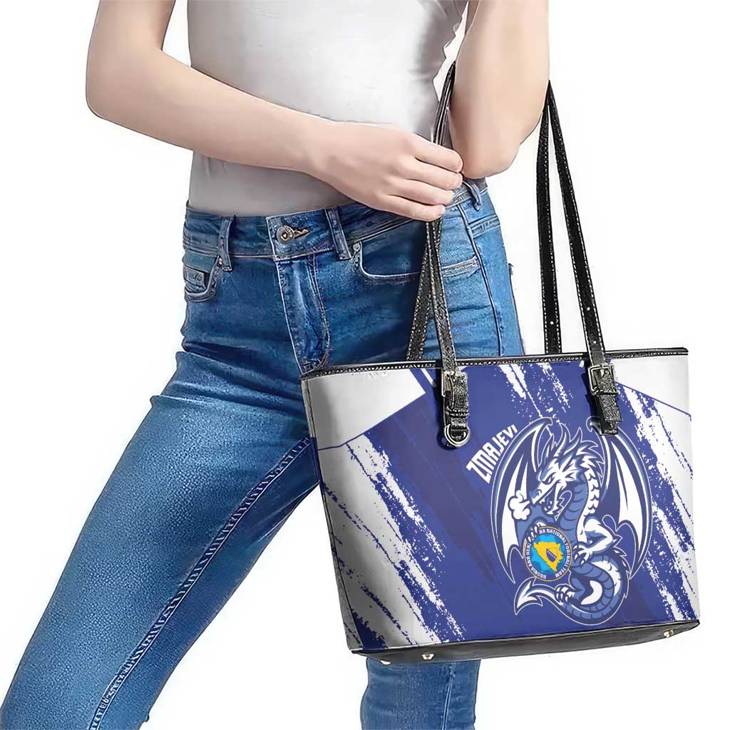 Bosnia and Herzegovina Football Leather Tote Bag Go Zmajevi Mi smo uz vas Blue Version - Wonder Print Shop
