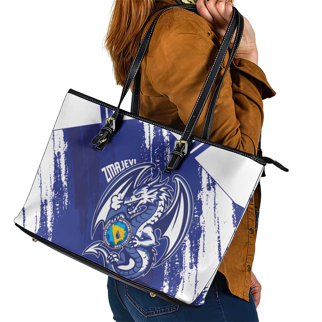 Bosnia and Herzegovina Football Leather Tote Bag Go Zmajevi Mi smo uz vas Blue Version - Wonder Print Shop