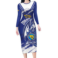 Bosnia and Herzegovina Football Custom Long Sleeve Bodycon Dress Go Zmajevi Mi smo uz vas Blue Version - Wonder Print Shop