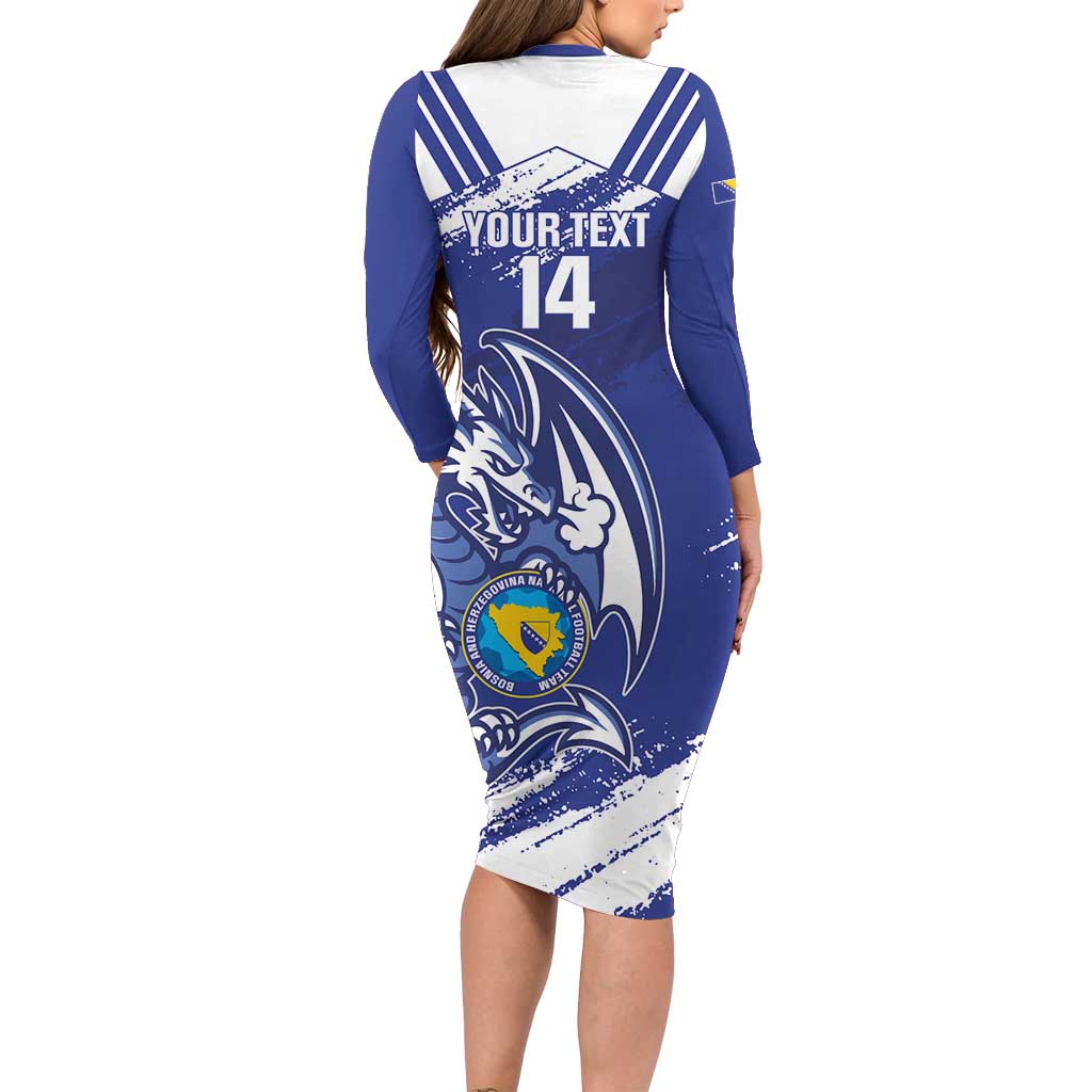 Bosnia and Herzegovina Football Custom Long Sleeve Bodycon Dress Go Zmajevi Mi smo uz vas Blue Version - Wonder Print Shop