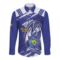 Bosnia and Herzegovina Football Custom Long Sleeve Button Shirt Go Zmajevi Mi smo uz vas Blue Version - Wonder Print Shop